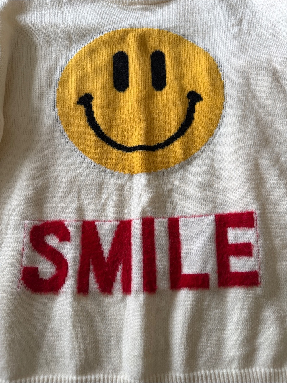 Cream 'Smile' Knit Sweater with Yellow Smile sweater Sz S/M - Picture 4 of 6